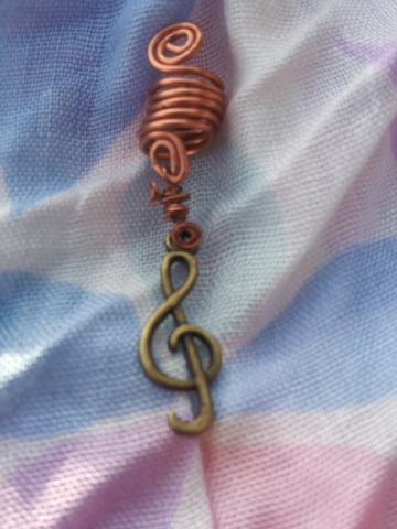 Music Note dreadlock jewelry, Music Note treble cleff loc jewelry, Treble Cleff pendant