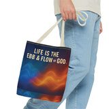 Graphic Tote bag, Life is Ebb and Flow of God, Spiritual quote printed Tote Bag, Stylish tote bag, Celestial design tote bag