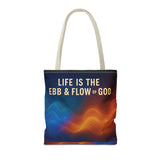 Graphic Tote bag, Life is Ebb and Flow of God, Spiritual quote printed Tote Bag, Stylish tote bag, Celestial design tote bag