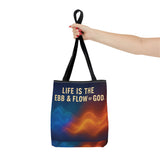 Graphic Tote bag, Life is Ebb and Flow of God, Spiritual quote printed Tote Bag, Stylish tote bag, Celestial design tote bag