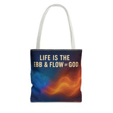 Graphic Tote bag, Life is Ebb and Flow of God, Spiritual quote printed Tote Bag, Stylish tote bag, Celestial design tote bag