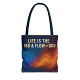 Graphic Tote bag, Life is Ebb and Flow of God, Spiritual quote printed Tote Bag, Stylish tote bag, Celestial design tote bag