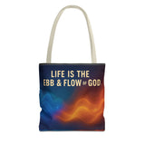 Graphic Tote bag, Life is Ebb and Flow of God, Spiritual quote printed Tote Bag, Stylish tote bag, Celestial design tote bag