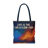 Graphic Tote bag, Life is Ebb and Flow of God, Spiritual quote printed Tote Bag, Stylish tote bag, Celestial design tote bag