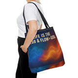 Graphic Tote bag, Life is Ebb and Flow of God, Spiritual quote printed Tote Bag, Stylish tote bag, Celestial design tote bag