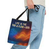 Graphic Tote bag, Life is Ebb and Flow of God, Spiritual quote printed Tote Bag, Stylish tote bag, Celestial design tote bag