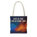 Graphic Tote bag, Life is Ebb and Flow of God, Spiritual quote printed Tote Bag, Stylish tote bag, Celestial design tote bag