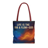 Graphic Tote bag, Life is Ebb and Flow of God, Spiritual quote printed Tote Bag, Stylish tote bag, Celestial design tote bag