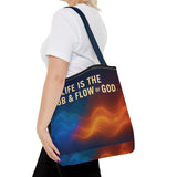 Graphic Tote bag, Life is Ebb and Flow of God, Spiritual quote printed Tote Bag, Stylish tote bag, Celestial design tote bag