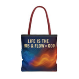 Graphic Tote bag, Life is Ebb and Flow of God, Spiritual quote printed Tote Bag, Stylish tote bag, Celestial design tote bag