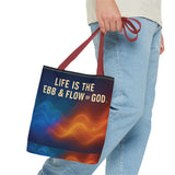Graphic Tote bag, Life is Ebb and Flow of God, Spiritual quote printed Tote Bag, Stylish tote bag, Celestial design tote bag