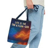 Graphic Tote bag, Life is Ebb and Flow of God, Spiritual quote printed Tote Bag, Stylish tote bag, Celestial design tote bag