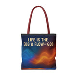 Graphic Tote bag, Life is Ebb and Flow of God, Spiritual quote printed Tote Bag, Stylish tote bag, Celestial design tote bag