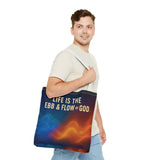 Graphic Tote bag, Life is Ebb and Flow of God, Spiritual quote printed Tote Bag, Stylish tote bag, Celestial design tote bag