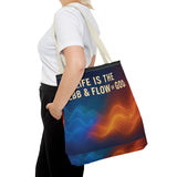 Graphic Tote bag, Life is Ebb and Flow of God, Spiritual quote printed Tote Bag, Stylish tote bag, Celestial design tote bag