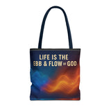 Graphic Tote bag, Life is Ebb and Flow of God, Spiritual quote printed Tote Bag, Stylish tote bag, Celestial design tote bag