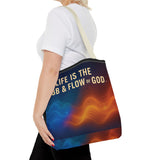 Graphic Tote bag, Life is Ebb and Flow of God, Spiritual quote printed Tote Bag, Stylish tote bag, Celestial design tote bag
