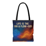 Graphic Tote bag, Life is Ebb and Flow of God, Spiritual quote printed Tote Bag, Stylish tote bag, Celestial design tote bag