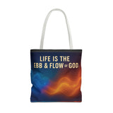 Graphic Tote bag, Life is Ebb and Flow of God, Spiritual quote printed Tote Bag, Stylish tote bag, Celestial design tote bag