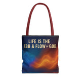 Graphic Tote bag, Life is Ebb and Flow of God, Spiritual quote printed Tote Bag, Stylish tote bag, Celestial design tote bag